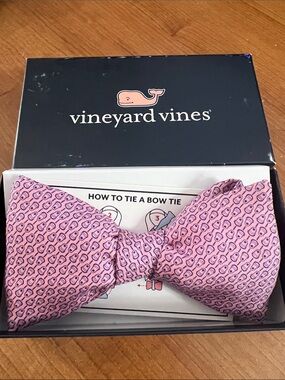 Vineyard Vines Pink Silk Bow Tie with Navy Lacrosse Sticks